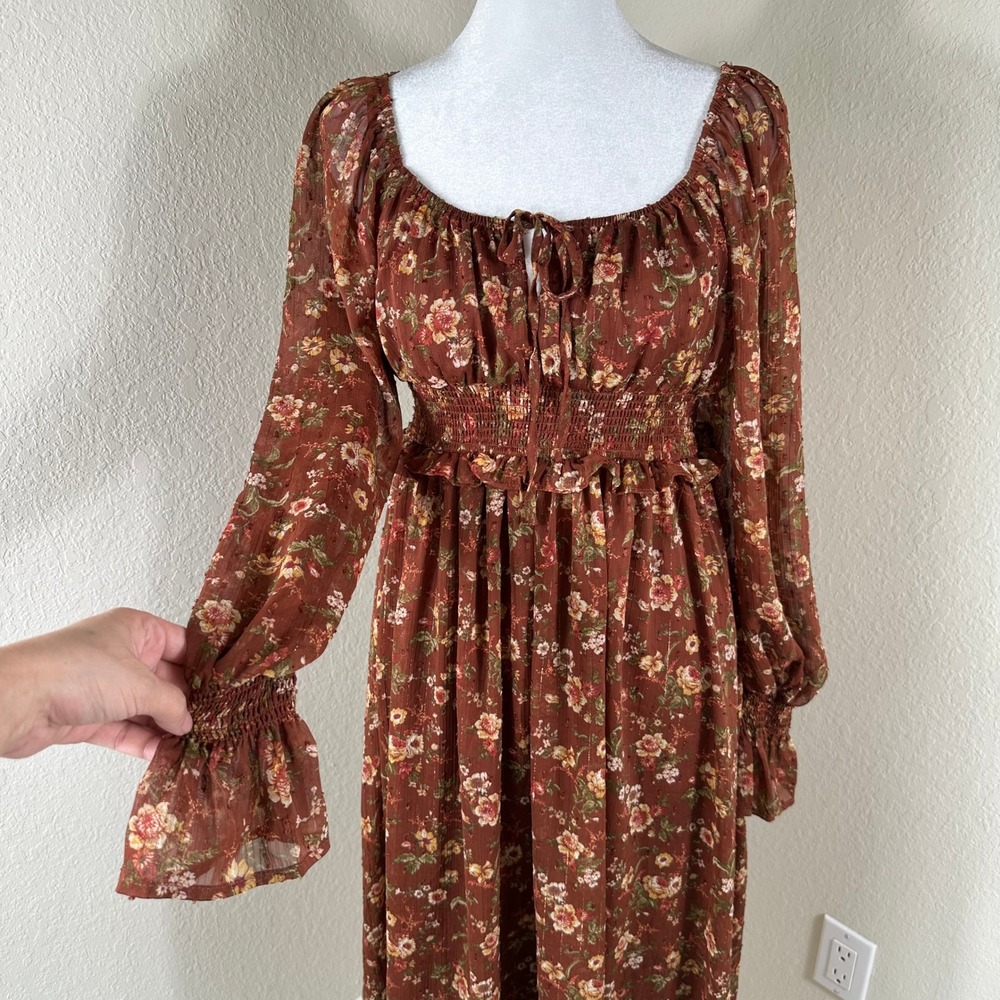 By the River Anthropologie Midi Dress Small Brown Boho Cottagecore Whimsigoth